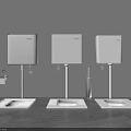 Three Wall Hung Toilets Featuring Cisterns Toilet Paper Holder And Brush In Modern Bathroom