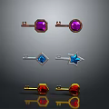 Decorative Metal Keys With Colored Gemstones In Various Shapes And Shiny Finish