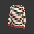 Stylish Long Sleeve Crew Neck Sweater With Red and White Stripes And Pink Cuffs Neckline