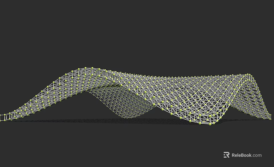 3D Model Wavy Grid Structure Ceiling Design with White and Green Lines 3d model 