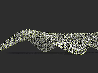 3D Model Wavy Grid Structure Ceiling Design with White and Green Lines 3d model