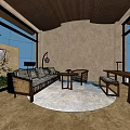 Elegant Hotel Guest Room Interior With Comfortable Sofa Coffee Table Round Rug And Large Windows