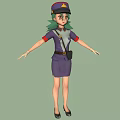 Anime 3D Character Model With Purple Uniform Green Hair Hat Yellow Badge And Red Cuffs