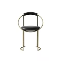 Modern Leisure Chairs with Black Leather Seats Gold Metal Frames and Curved Armrests