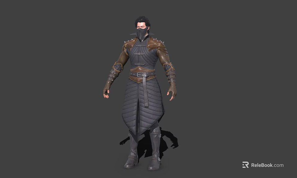 Game Movie Character With Masked Face And Dark Leather Padded Armor Design 3d model 