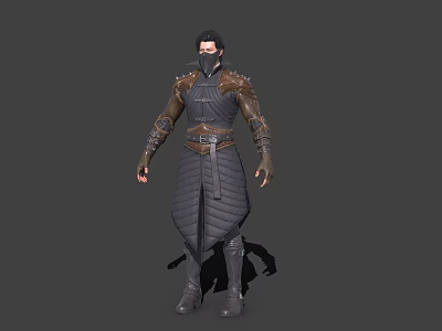 Game Movie Character With Masked Face And Dark Leather Padded Armor Design 3d model