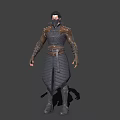 Game Movie Character With Masked Face And Dark Leather Padded Armor Design