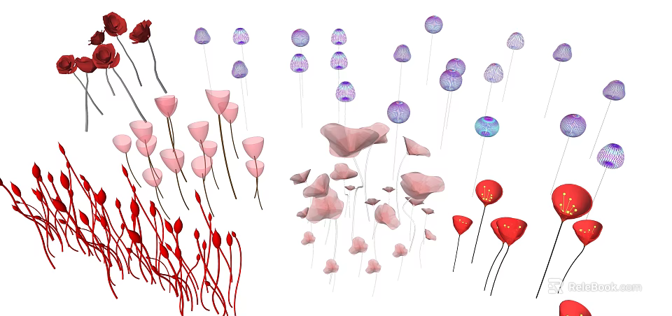 Flower Shaped Outdoor Decorative Lights In Red Pink Purple Colors For Garden Decoration 3d model 