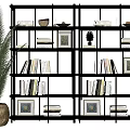 Black Open Shelf Bookcase With Books Decorative Bowl Small Plant Framed Art And Floor Lamp