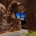 Cave Style Hotel Corridor With Rock Walls Illumination Central Landscape Rockery And Cherry Blossom Tree