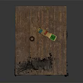 Rustic Wooden Table With Gray Cloth Bottle And Colorful Box On Top