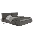 Comfortable Double Bed With Brown Upholstered Headboard White Pillows Green Blanket And Nightstand