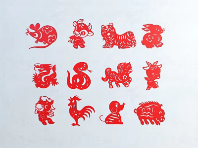 Traditional Chinese Zodiac Red Paper Cut Art Wall Decor for Home 3d model