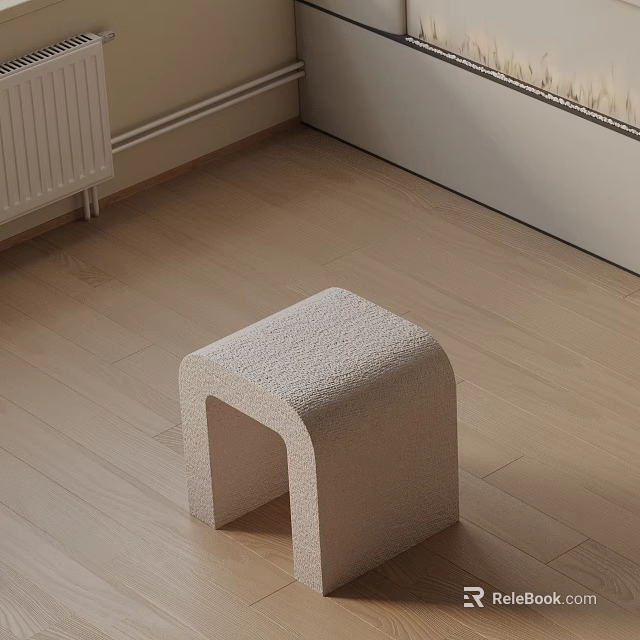 Soft Textured Beige Side Table with Arched Design on Light Wood Floor 3d model 