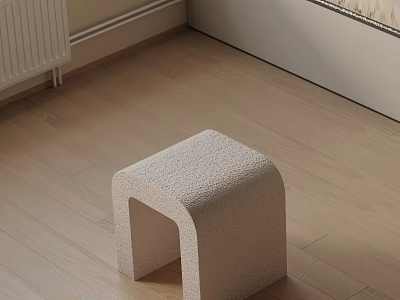 Soft Textured Beige Side Table with Arched Design on Light Wood Floor 3d model