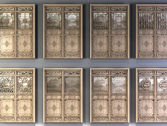 Chinese Double Door Solid Wood Carved Window 3d model