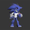Blue Spiked Hedgehog Game Movie Character With Green Eyes White Gray Armor Holding Red Object