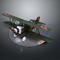 Green Biplane Model With Red Cross Symbols On Circular Base Gray Background 3d model