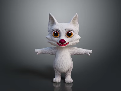 Cute White Cartoon Game Movie Character With Big Eyes Red Nose And Open Arms 3d model