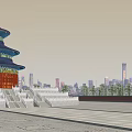 Ancient Chinese Architecture Featuring Multi Tiered Dome And Traditional Courtyard Layout 3d model