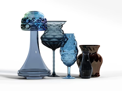 Drink Glassware With Various Shapes Colors Blue Brown And Modern Decorative Design 3d model