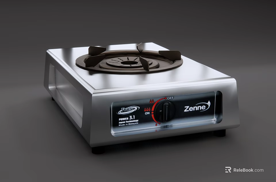 Zanussi Stainless Steel Single Burner Gas Stove With Knob Control For Kitchen 3d model 