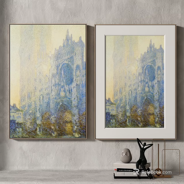 Monet Style Church Paintings In White Frames For Interior Wall Decor 3d model