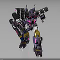 Purple And Pink Mechanical Robot With Yellow Armor Weapons And Battle Stance In 3D Render