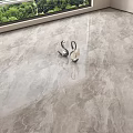 Elegant Gray Marble Patterned Floor Tiles In Modern Interior With Swan Figurines 3d model