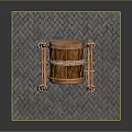 Brown Traditional Drum with Orange Wooden Stand and White Straps on Gray Brick Floor