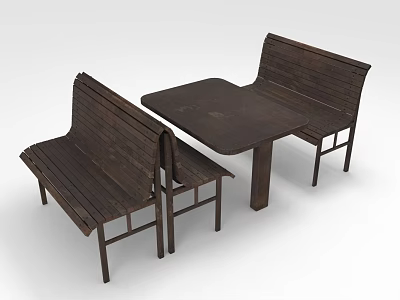Rustic Wooden Dining Set With Square Table And Two Benches Design 3d model