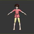 Game Movie Character With Brown Short Hair Pink Polka Dot Shirt Yellow Shorts And Barefoot