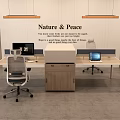Modern Office Interior With Wooden Desk Office Chairs Computers And Nature Peace Wall Art