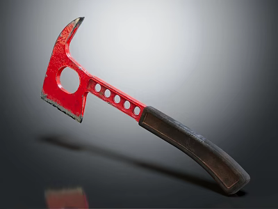 Red Axe With Metallic Head Circular Hole Small Holes And Wooden Handle 3d model