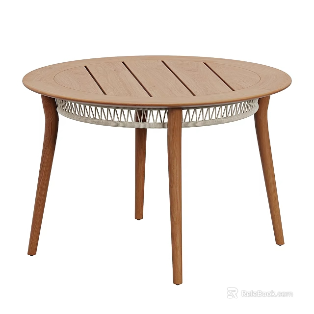 Modern Round Wooden Coffee Table With Woven Accent And Slatted Tabletop For Casual Home Decor 3d model 