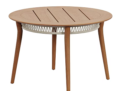 Modern Round Wooden Coffee Table With Woven Accent And Slatted Tabletop For Casual Home Decor 3d model