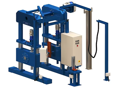Blue Heavy Duty Industrial Equipment With Mechanical Frame And Control Panel 3d model