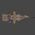 Ancient Sailing Ship with Wooden Hull and Decorative Carvings White Sails Featuring Emblem Design