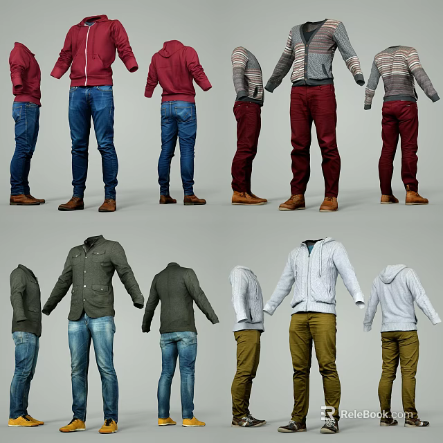 Trendy Casual Clothes Collection Showcasing Stylish Tops And Colorful Pants In Various Designs 3d model 