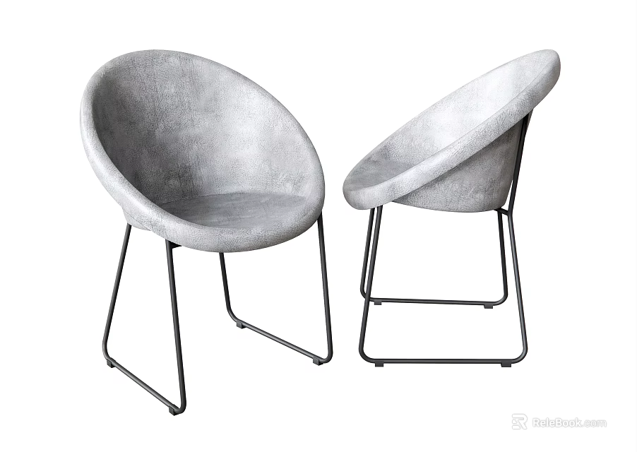 Gray Curved Accent Chairs With Black Metal Legs Modern Stylish Design 3d model 