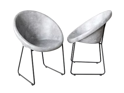 Gray Curved Accent Chairs With Black Metal Legs Modern Stylish Design 3d model