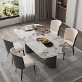 Modern Dining Table Set With Marble Top And Four Minimalist Chairs 3d model