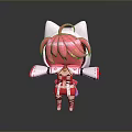 Cute 3D Character With Pink Hair And Cat Ears In Red White Outfit