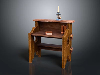 Wooden Nightstand With Multiple Shelves Classic Design And Candle Holder Books 3d model
