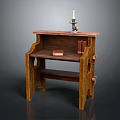 Wooden Nightstand With Multiple Shelves Classic Design And Candle Holder Books
