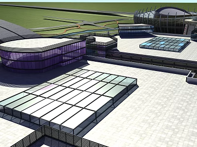Modern Residential Building With Geometric Glass Roof Design And Green Open Surroundings 3d model