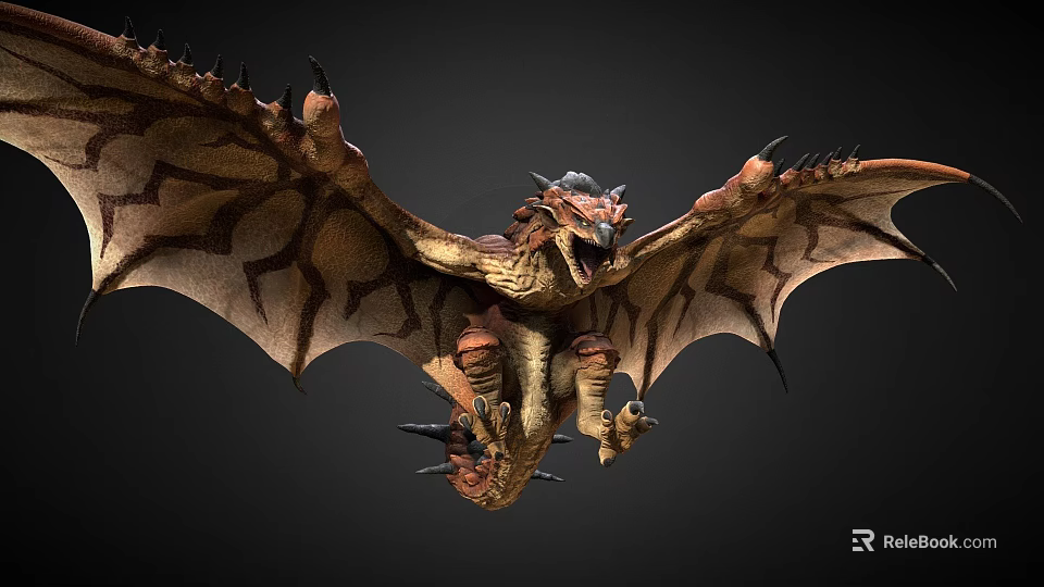 Flying Dragon With Spiked Wings Sharp Claws And Open Mouth 3d model 