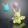 Cute Yellow Plush Character Holding Rabbit Head Balloon And Pink Balloon With Green Bow