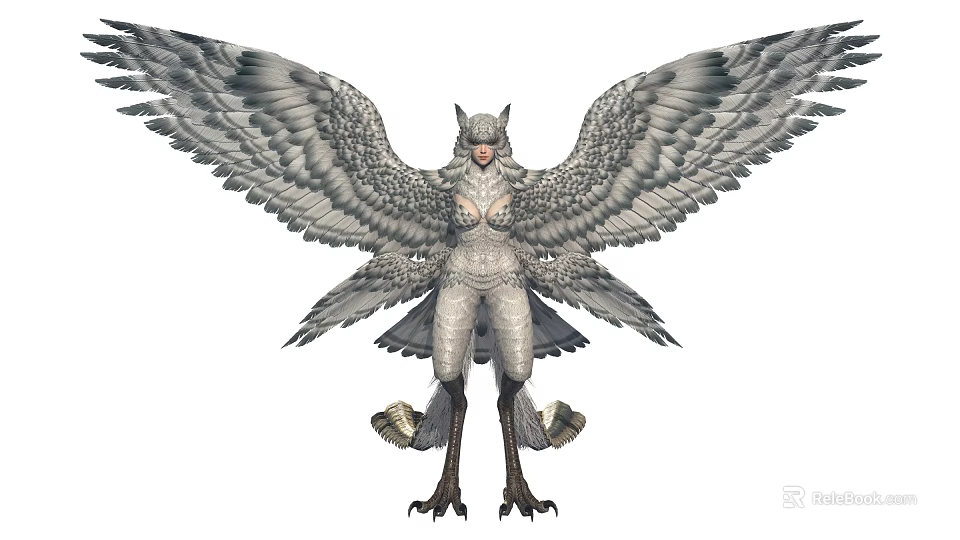 Game and Movie Character Harpy Featuring Large Feathered Wings Female Form and Claws 3d model 