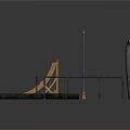Scene Components With Black Railings Curved Frames Wooden Parts And Gray Panels